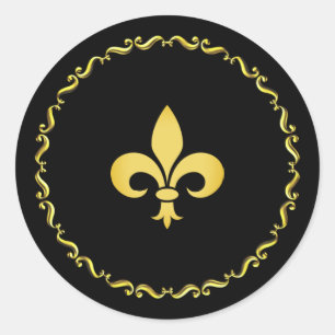 Goldene Fleur de Lis auf Schwarz Runder Aufkleber
