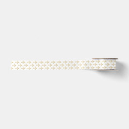 Goldene Fleur-de-Lis-Nahtlosmuster auf Weiß Satinband