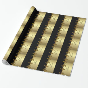 Goldene Fleur-de-lis schwarzes und goldenes benutz Geschenkpapier