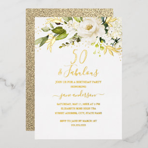 Goldene Floral Champagne 50 & Fantastische Geburts Folieneinladung