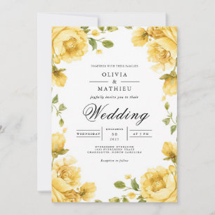 Goldene Florale Bogenromanze Hochzeit Einladung