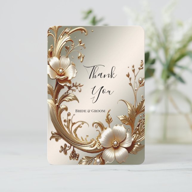 Goldene Florale Dankeskarte (Stehend Vorderseite)