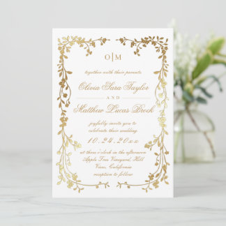 Goldene florale elegante königliche Hochzeit Einladung