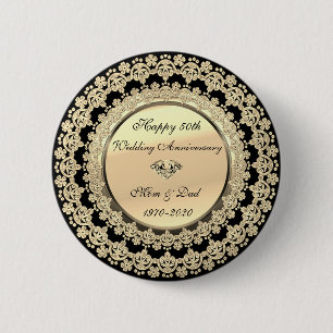 Goldene Florale Elegante Schwarze 50. Hochzeitsjub Button