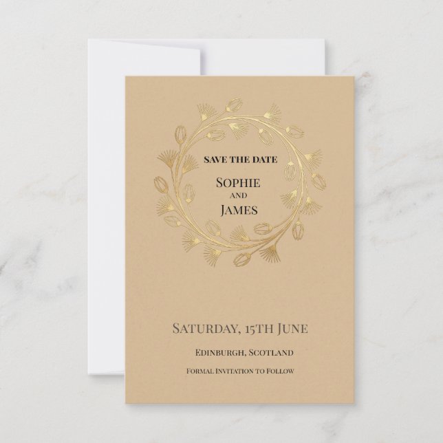 Goldene Florale Hochzeit Save The Date (Vorderseite)