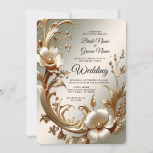 Goldene florale Hochzeitseinladung Einladung