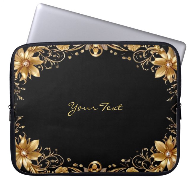 Goldene florale Laptop-Hülle Laptopschutzhülle (Vorderseite)