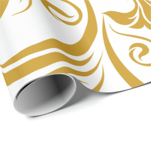 goldene florale und schwungvolle Designs auf weiße Geschenkpapier