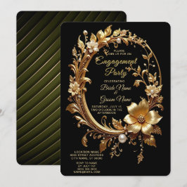Goldene florale verzierte Rahmen-Hochzeits-Einladu Einladung