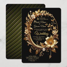 Goldene florale verzierte Rahmen Hochzeits-Einladu