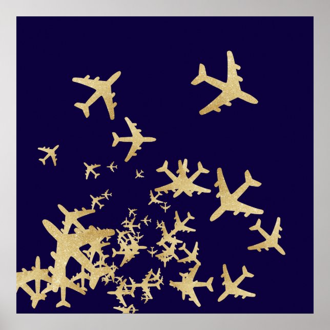 Goldene Flugzeuge / Flugreisen Poster (Vorne)