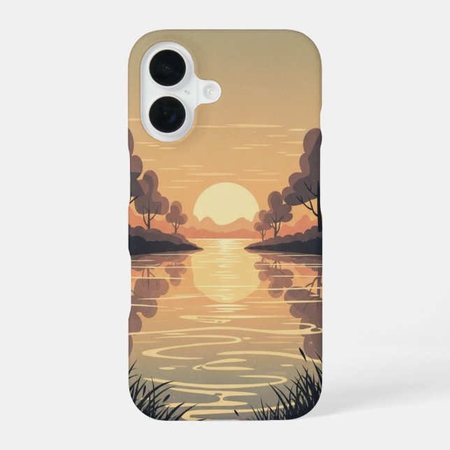 Goldene Fluss-Retro-Szene iPhone 16 Hülle (Rückseite)