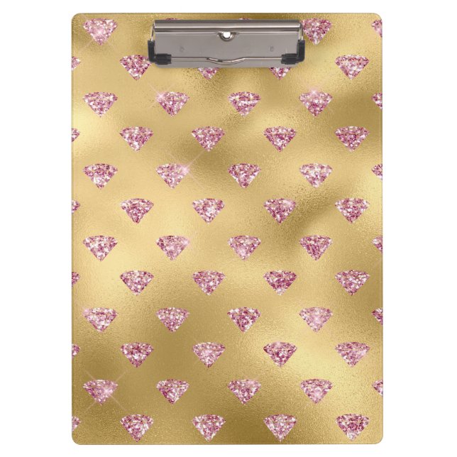 Goldene Fohlen & Leichtes Rosa Glam Glitzer Diaman Klemmbrett (Vorderseite)