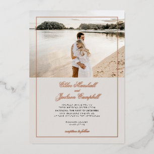 Goldene Foil & Beige Minimalistische Hochzeit Folieneinladung