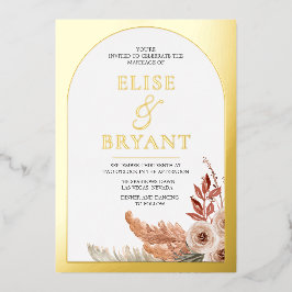 Goldene Foil Boho Blumen Moderne weiße Hochzeitsfo Folieneinladung