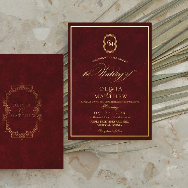 Goldene Foil Burgundy Minimalistisch & elegant Hoc Folieneinladung (Von Creator hochgeladen)