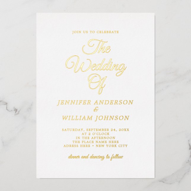 Goldene Foil Calligrafie Einfache Elegante Folieneinladung (Vorderseite)
