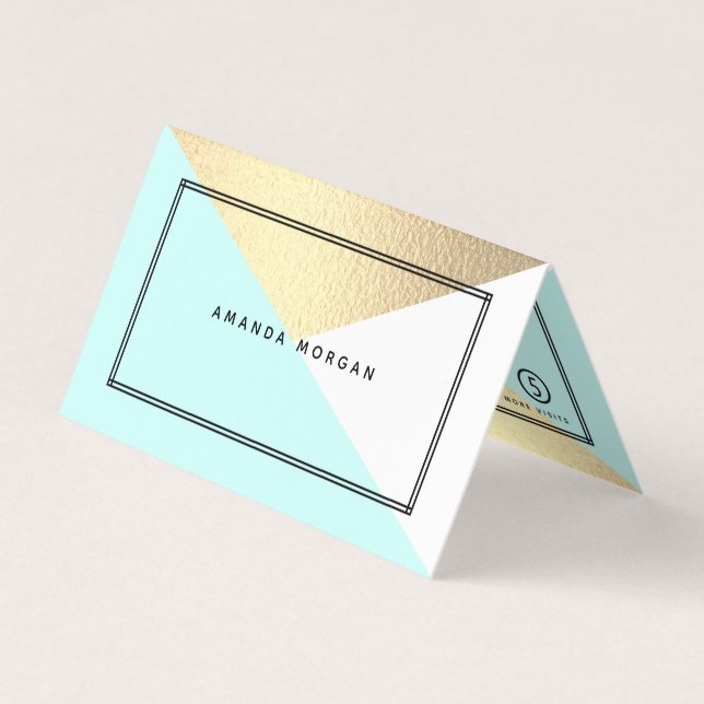 Goldene Foil-Effekt & Aqua Geometrische Doppeltreu Visitenkarten (Vorderseite)