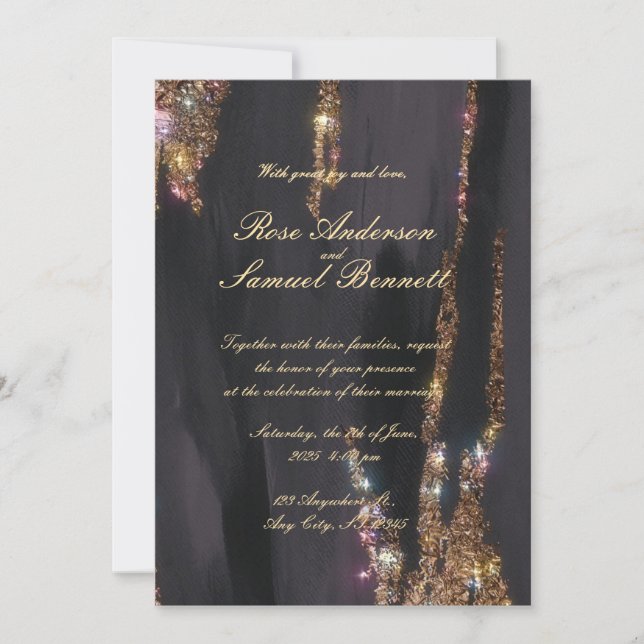 Goldene Foil Elegante Einladung zur Hochzeit (Vorderseite)