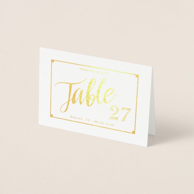 Goldene Foil Elegante Tischnummer Zelte Karte (Vorderseite)