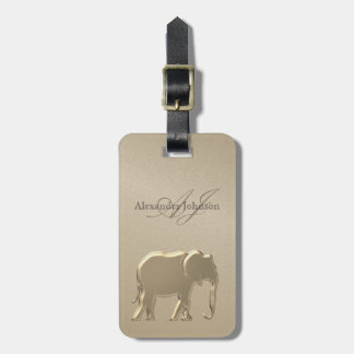 Goldene Foil Elephant Mit Monogramm Sandstein Gepäckanhänger