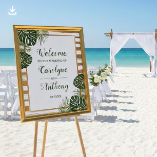 Goldene Foil & Green Palm Leaf Beach Begrüßung Poster