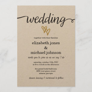 Goldene Foil Hearts Kraft Papier Einladung Hochzei