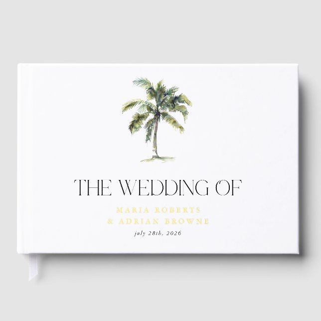 Goldene Foil Palm Tree Tropical Beach Hochzeit Gästebuch (Vorderseite)