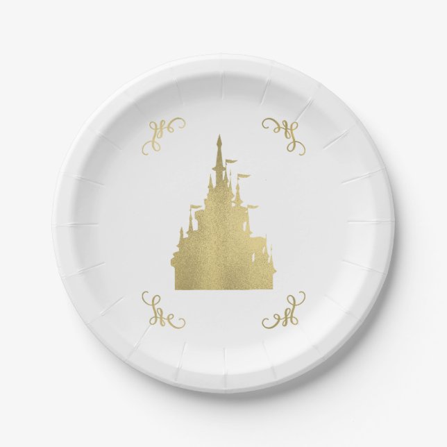 Goldene Foil Princess Flag Burg Storybook Hochzeit Pappteller (Vorderseite)
