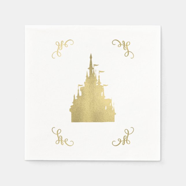 Goldene Foil Princess Flag Burg Storybook Hochzeit Serviette (Vorderseite)