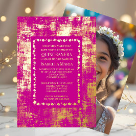 Goldene Foil Quinceañera Einladung Glam Pink Spark