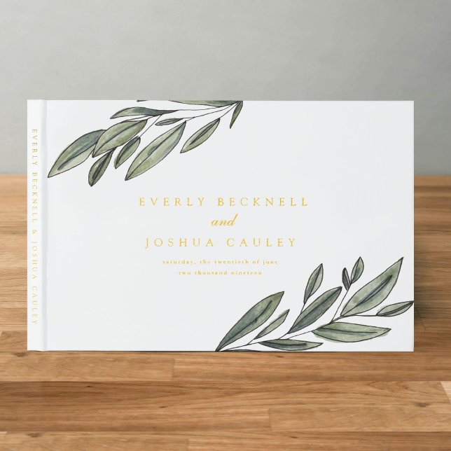 Goldene Foil Romantische Botanische Hochzeit Gästebuch (Gold Foil Romantic Evergreen Botanical Wedding Guest Book)
