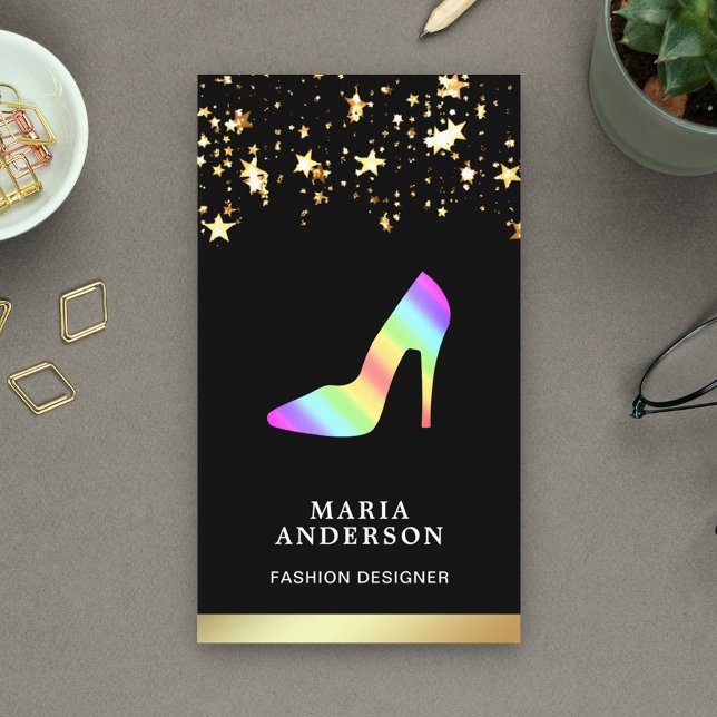 Goldene Foil Stars Confetti Rainbow High Heels Visitenkarte (Von Creator hochgeladen)