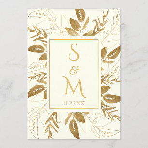 Goldene Foliage   Elegant Gold Ivory White Wedding Einladung
