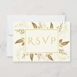 Goldene Foliage | Elegante Gold Ivory Wedding RSVP Karte