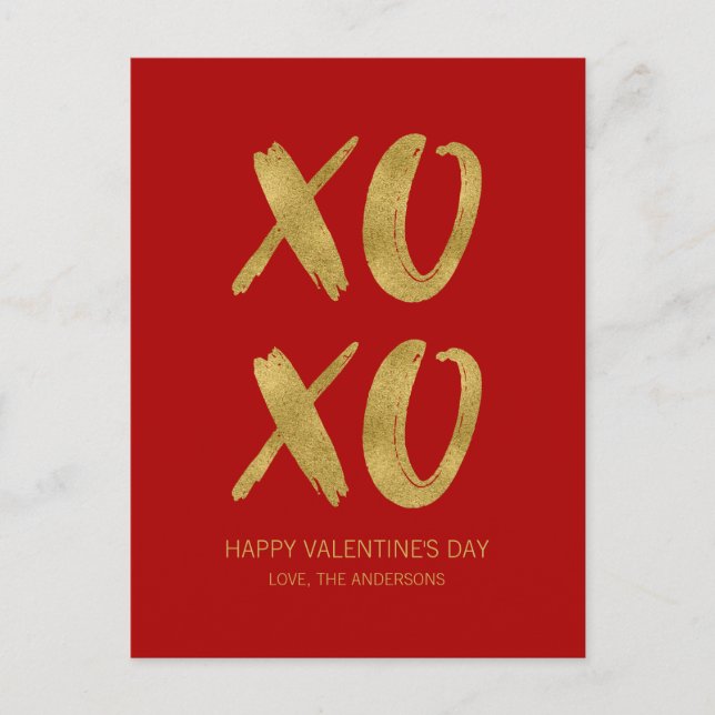 Goldene Folie XOXO Valentine Postkarte (Vorderseite)