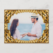 Goldene Fotorahmen-Verlobungs-Ankündigungspostkart