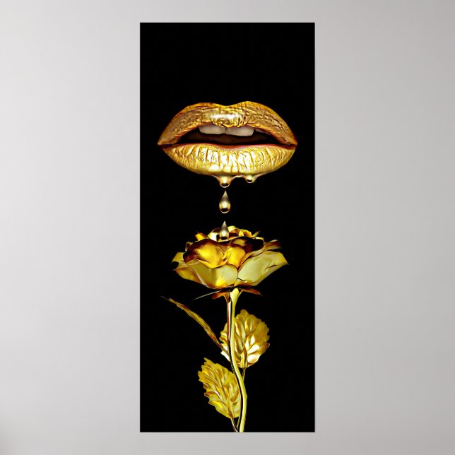 Goldene Frauen Lippen Tropfen Gold Kunst Poster (Vorne)