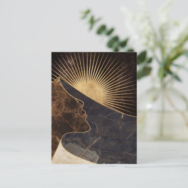 Goldene Frauentäuschung mit Sonne und Marmortextur Postkarte (Stehend Vorderseite)