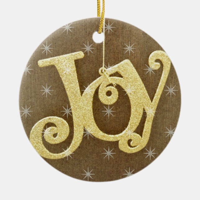 Goldene Freude-Weihnachtsverzierung Keramikornament (Vorne)