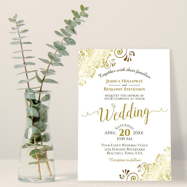 Goldene Frills auf der Hochzeit von weißer Elegant Einladung (Von Creator hochgeladen)