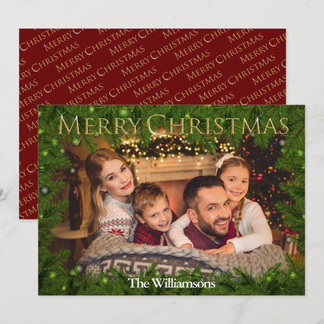 Goldene frohe Weihnachten im Pine-Foto (Vorne/Hinten)