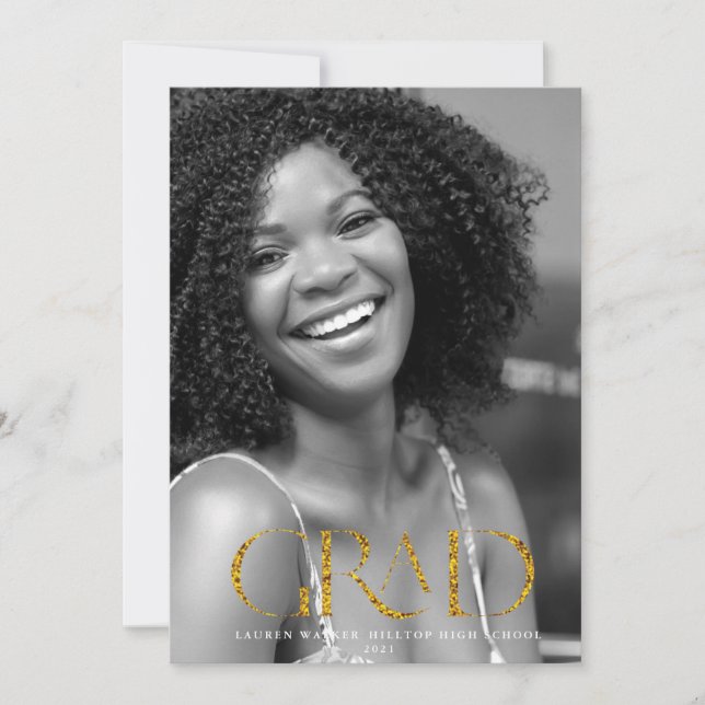 goldene funkelnde elegante Script-Graduiertenankün Einladung (Vorderseite)