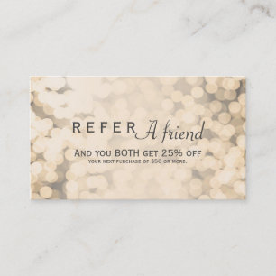 Goldene funkelnde Lichter REFER A FRIEND Kundenkar Empfehlungskarte