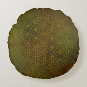 Goldene Gaia-Blume des Lebens Rundes Kissen