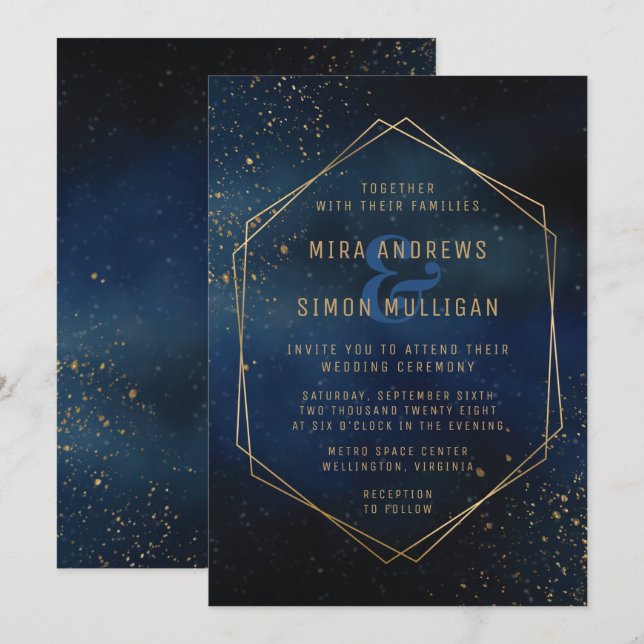 Goldene Galaxie Einladung zur Hochzeit (Vorne/Hinten)