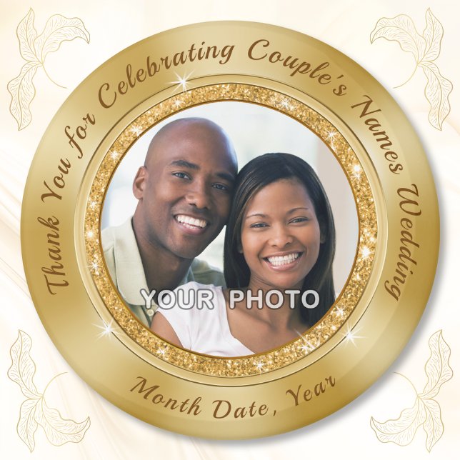 Goldene Gastgeschenke Hochzeiten. Magnet Gastgesch (Wedding favors for guests in bulk. Gold wedding favors. Photo wedding favors. Gold wedding party.)