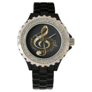 Goldene Gclef Damen-diamante de imitación-Uhr Armbanduhr