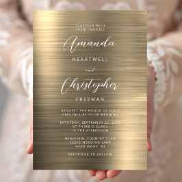 Goldene gebürstete Metall-Schrift Hochzeit Einladung