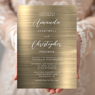 Goldene gebürstete Metall-Schrift Hochzeit Einladung